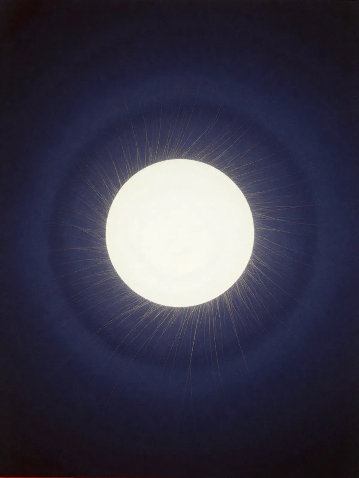 A luminous sphere contracting inward, golden filaments threading into surrounding indigo darkness